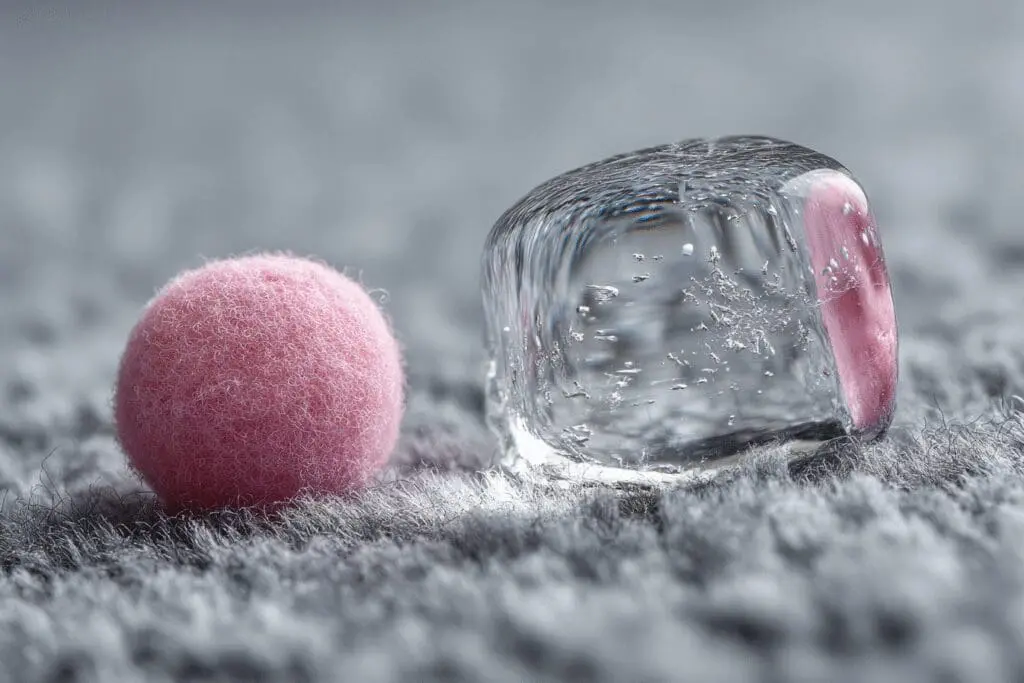 Using an ice cube to solve the FAQ of how to get gum off carpet by freezing it for easy removal