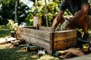 A person building a planter from a pallet, a way for how to get rid of pallets responsibly