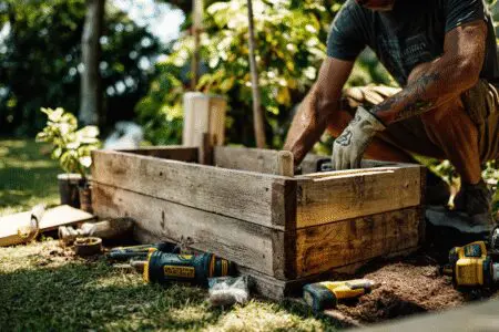 A person building a planter from a pallet, a way for how to get rid of pallets responsibly