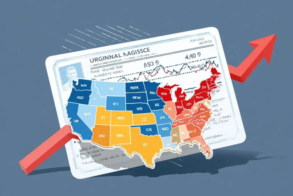 A career-focused visual for the FAQ on how to get a multi-state CNA license, showing a map and a license.