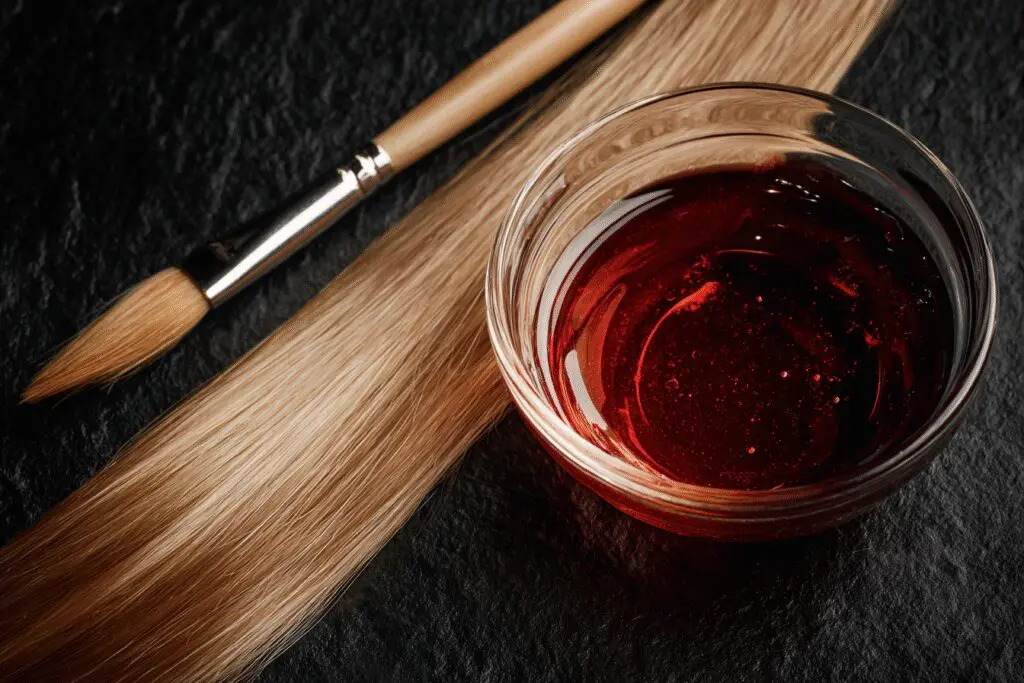 A color-correcting solution for the FAQ on how to get green out of blonde hair, showing a hair treatment being prepared.