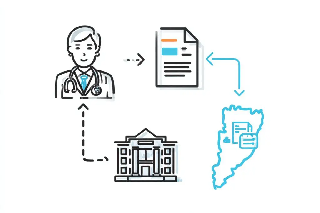 A flowchart from a doctor to a clinic, illustrating how to get outpatient referrals in New Jersey