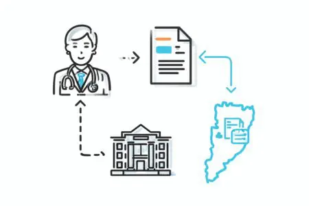 A flowchart from a doctor to a clinic, illustrating how to get outpatient referrals in New Jersey