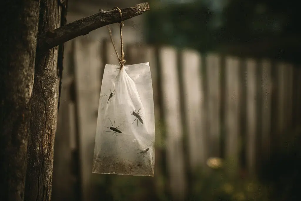 A fly trap hanging outdoors, a method for how to get rid of horse flies instantly