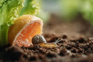 A grapefruit rind used as a snail trap, an organic way for how to get rid of snails