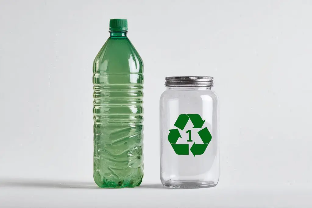 A guide explaining what is Polyethylene Terephthalate (PET plastic), showing common items like water bottles with the #1 recycling symbol.