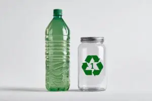 A guide explaining what is Polyethylene Terephthalate (PET plastic), showing common items like water bottles with the #1 recycling symbol.