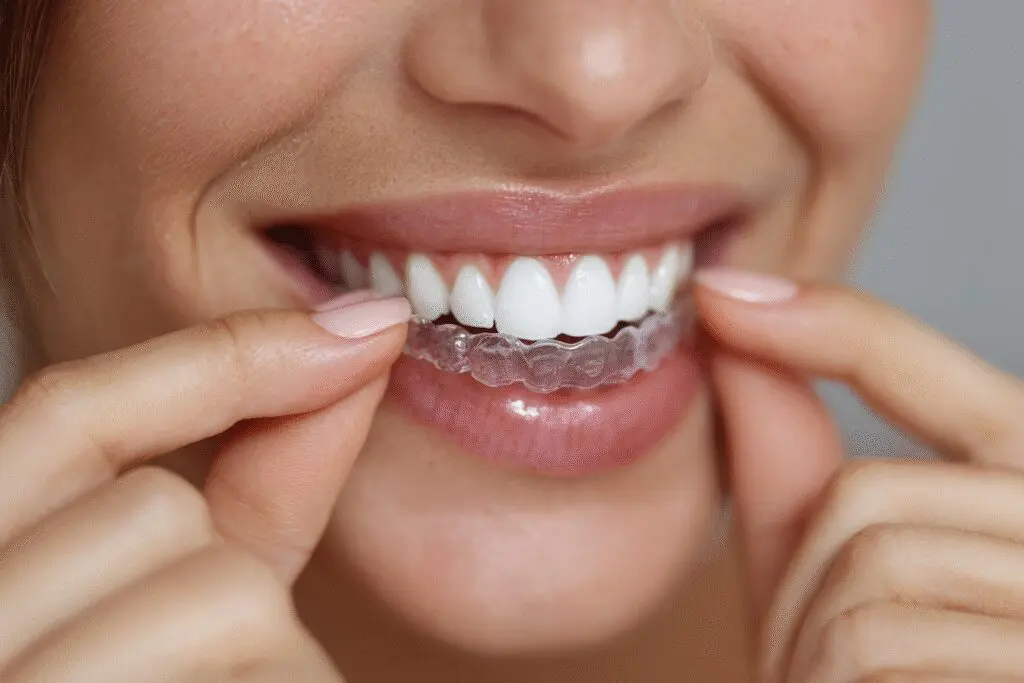 A method for the FAQ on how to get straight teeth naturally, showing the use of a clear dental aligner
