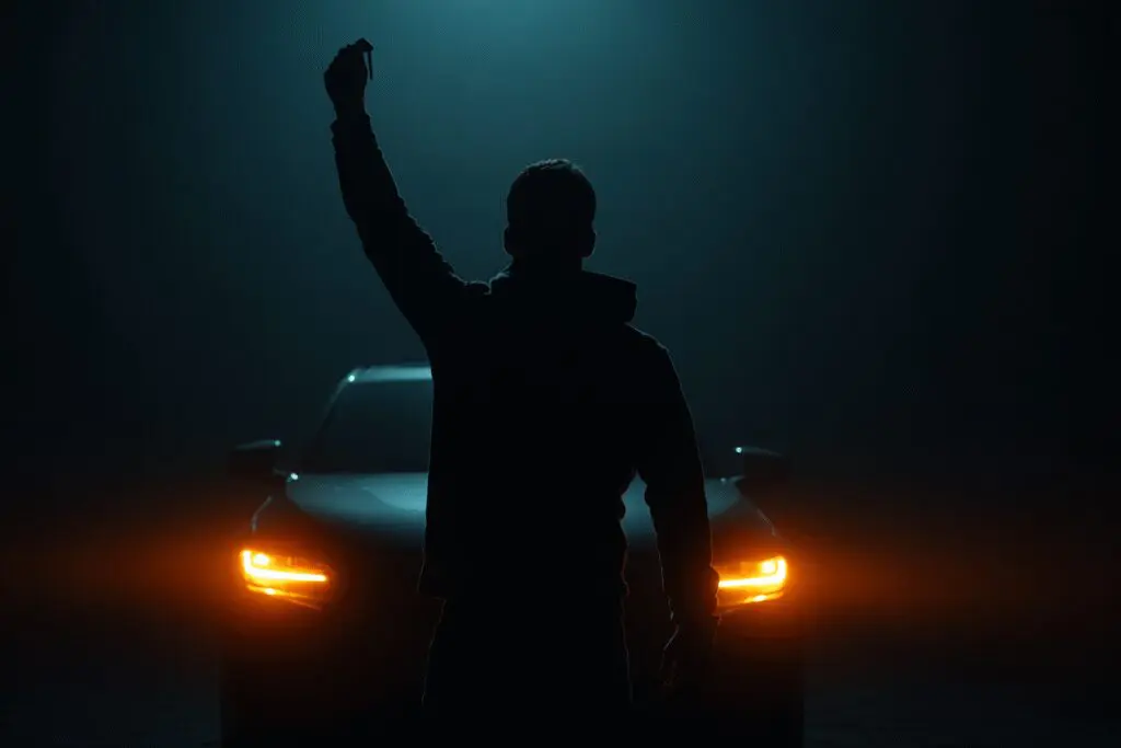 A person alone holding a car key, a metaphor for how to get a car with no credit or cosigner.