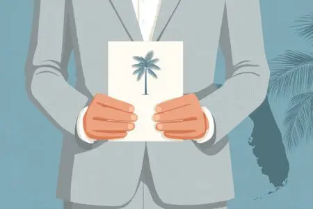 A person with a certificate and a Florida state outline, a guide on how to get ordained in Florida