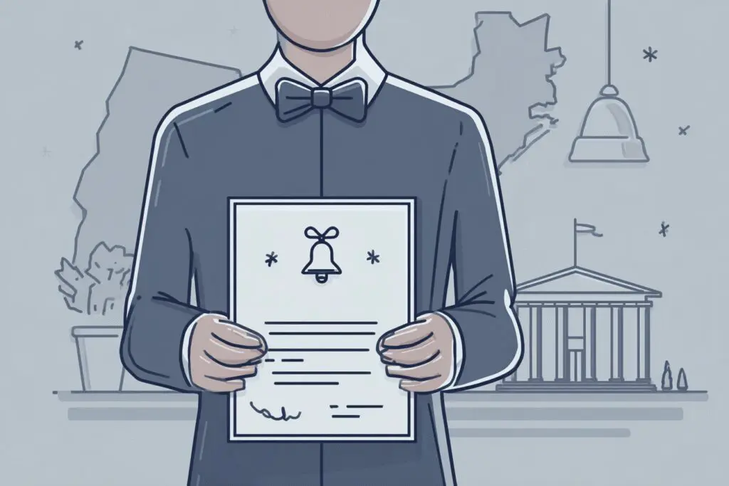A person with a certificate and a Pennsylvania state outline, a guide on how to get ordained in PA.