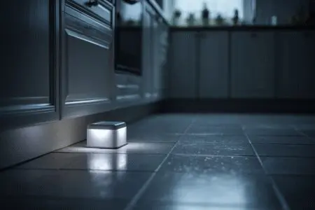 A roach bait station in a clean kitchen corner, showing how to get rid of German roaches overnight