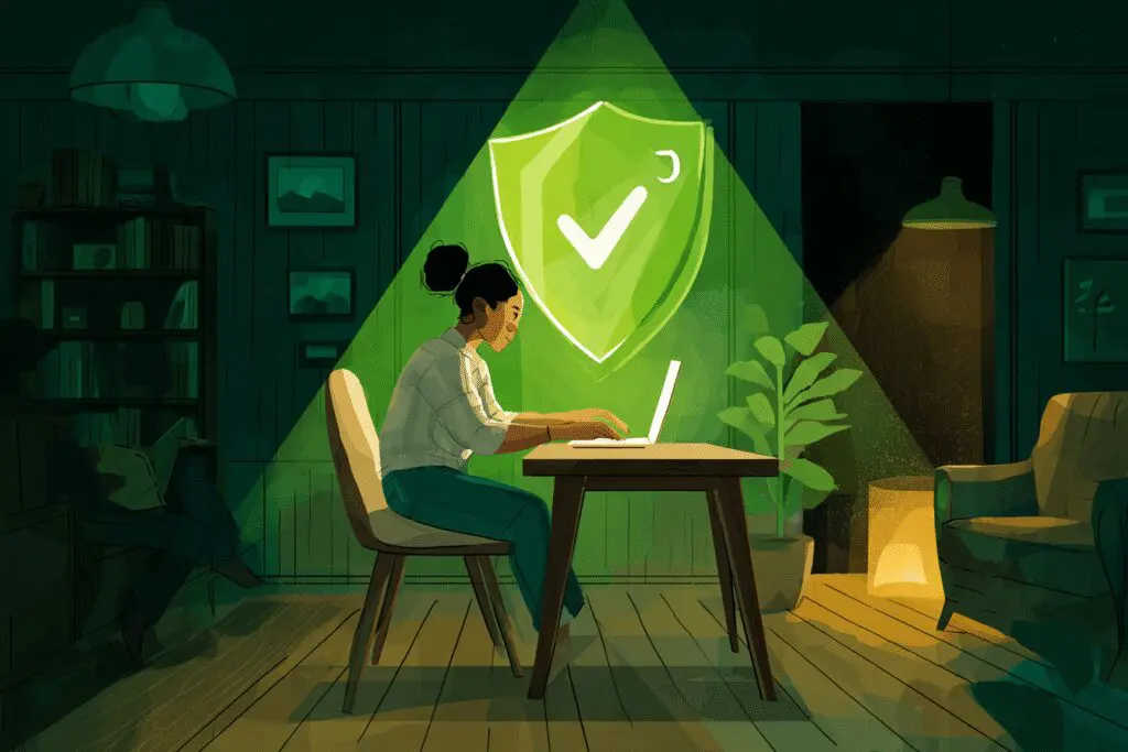 A shield protecting a remote worker from a phishing hook, a guide on how to get a legitimate test for working from home