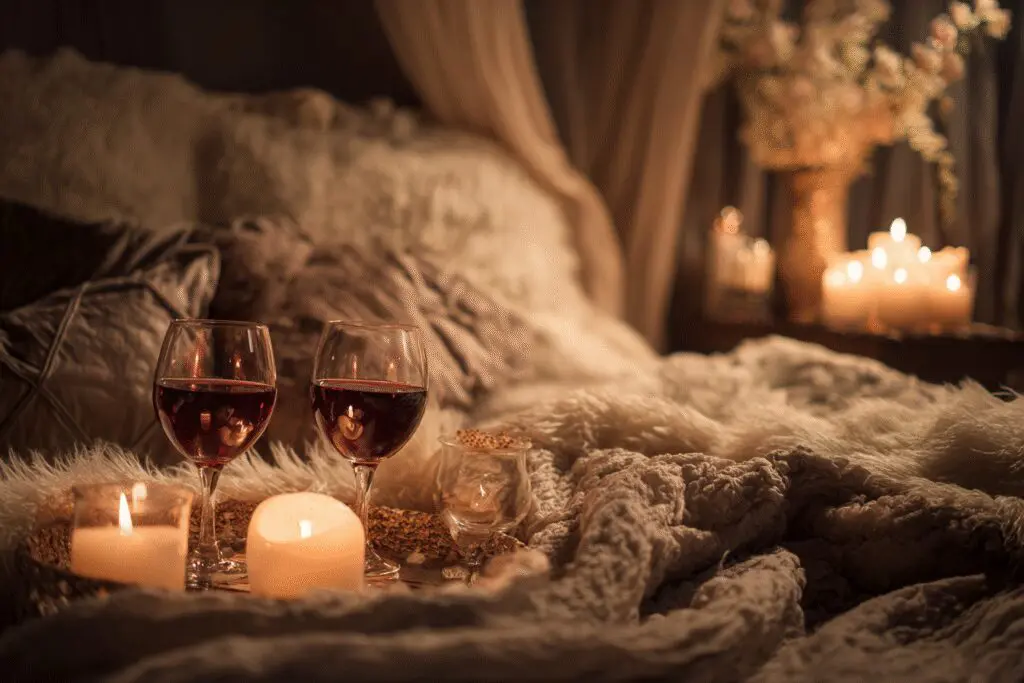 An atmospheric image for the FAQ on how to get in the mood, showing a romantic, candlelit setting
