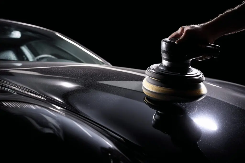 Pro secrets on how to get rid of swirl marks on car paint, showing a before-and-after of a car's paint being polished