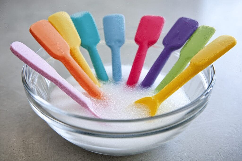 A simple soak providing a solution to the FAQ on how to get smell out of silicone kitchen utensils