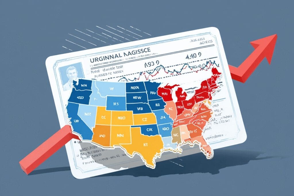 A career-focused visual for the FAQ on how to get a multi-state CNA license, showing a map and a license.