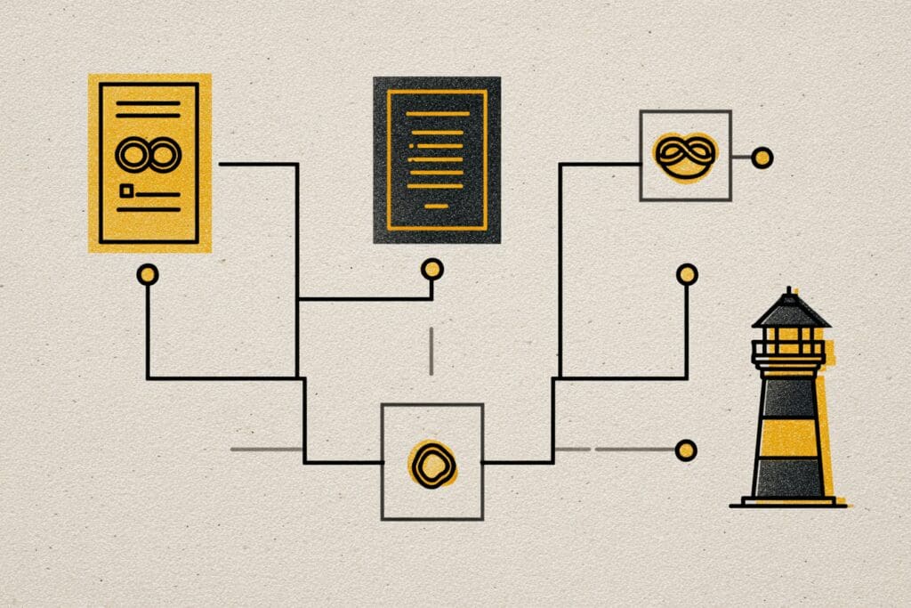 A flowchart for getting ordained with a lighthouse icon, answering the FAQ on how to get ordained in North Carolina
