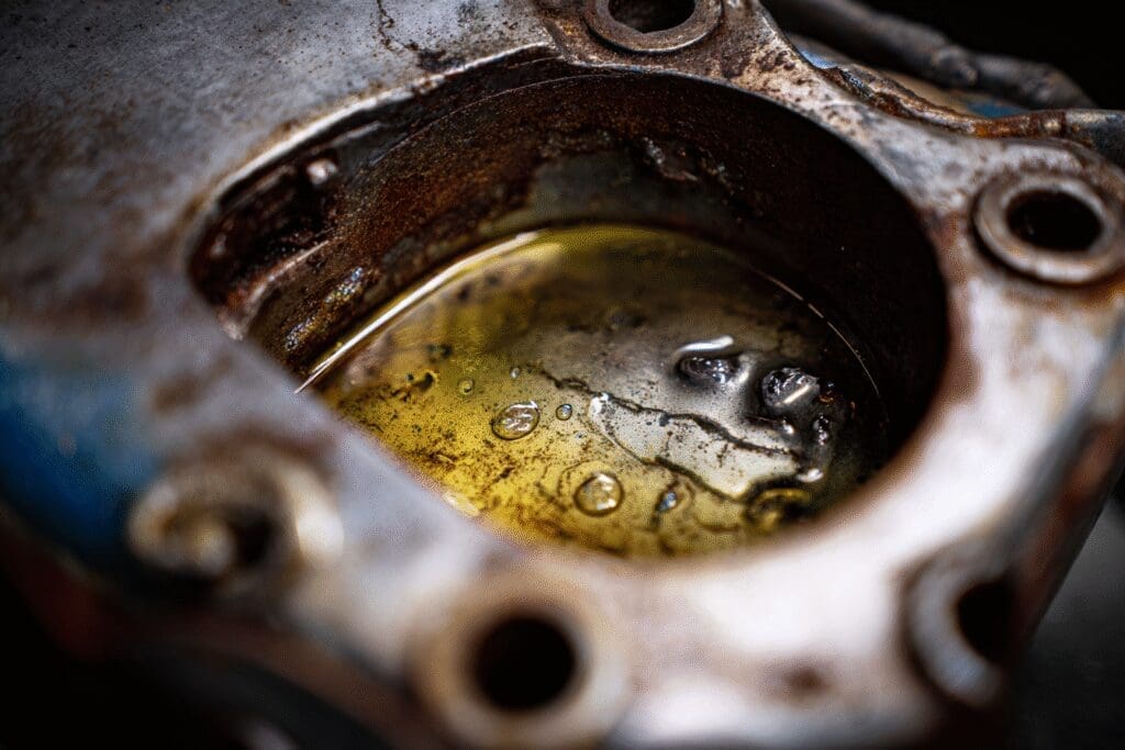 A pro tip for the FAQ on how to get rust out of a gas tank, showing a cleaning solution at work inside the tank