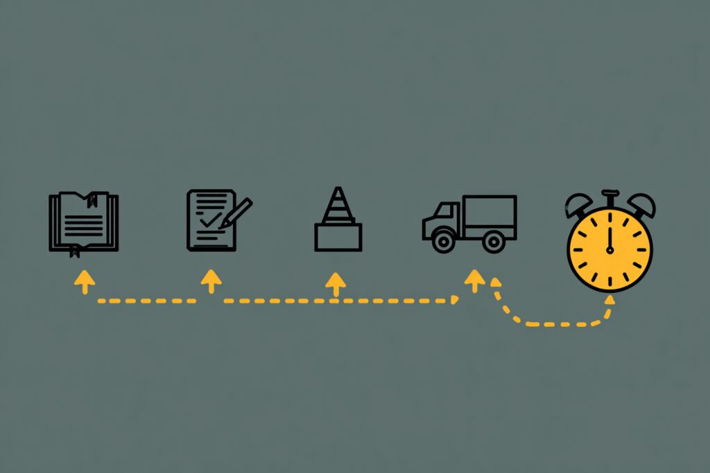A timeline of studying, testing, and driving, answering the FAQ on how long does it take to get your CDL license