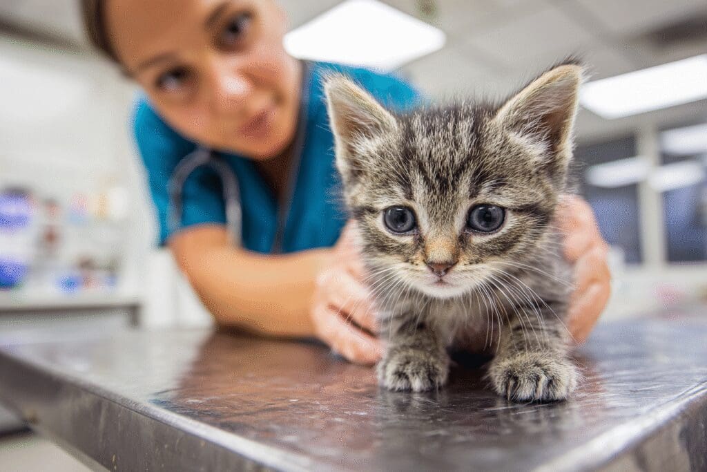 A veterinarian answering the FAQ How old does a female cat have to be to get fixed during a kitten checkup