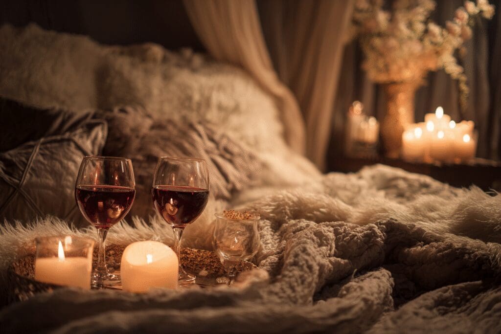 An atmospheric image for the FAQ on how to get in the mood, showing a romantic, candlelit setting